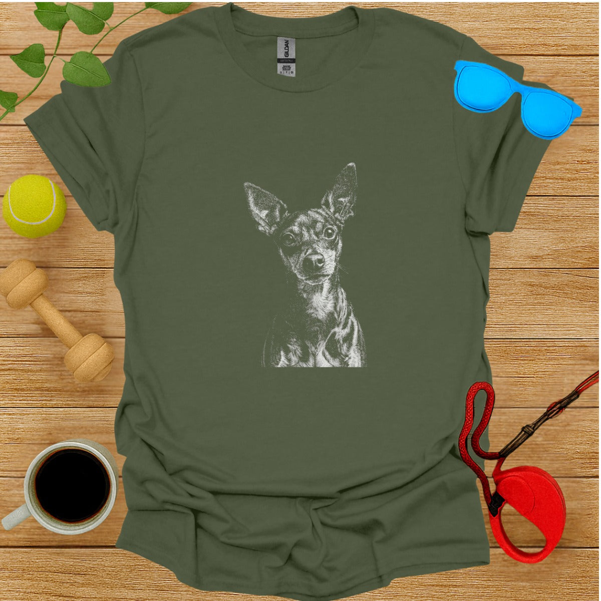 Adorable Chihuahua Sketch Olive Green Shirt
