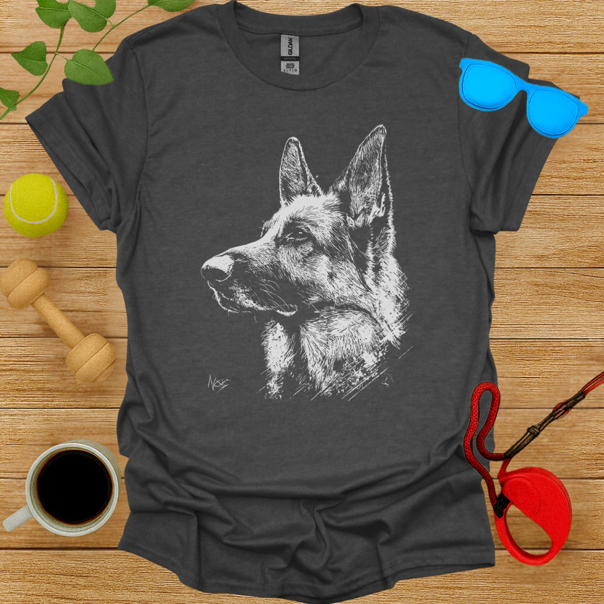 German Shepherd Dog Sketch T-Shirt Design Casual Tee
