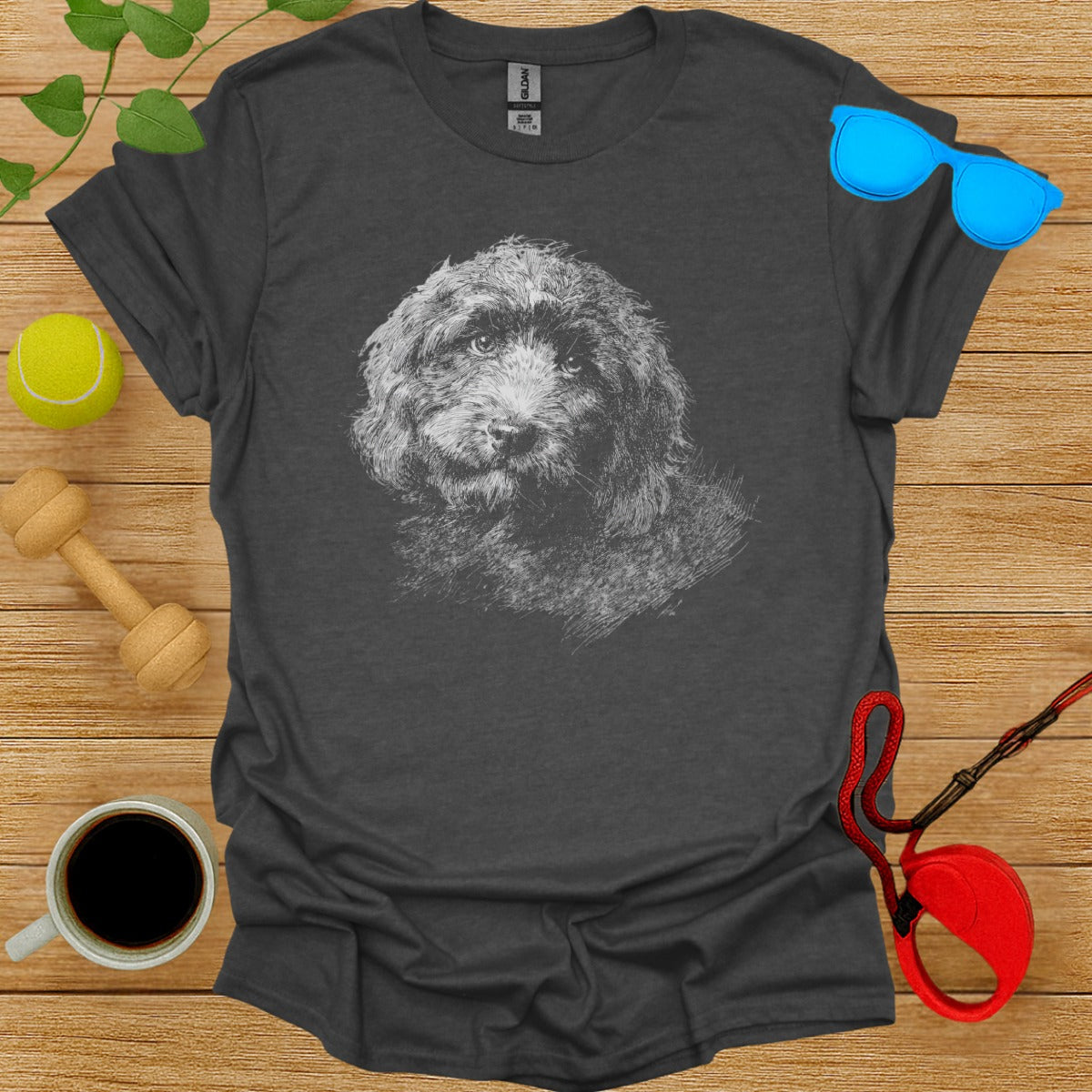 Gray T-shirt with Detailed Dog Illustration Design