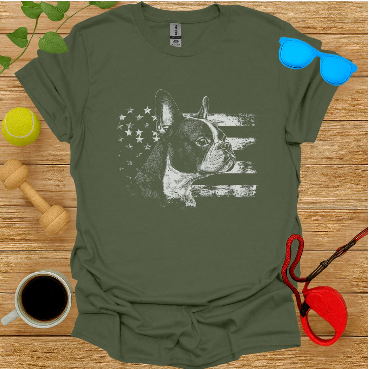 Patriotic American Flag French Bulldog T-shirt