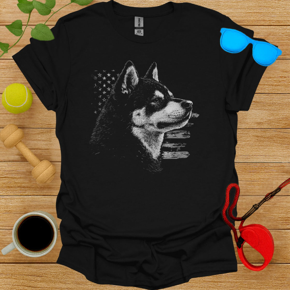 Shiba Inu American Flag Graphic Design T-shirt