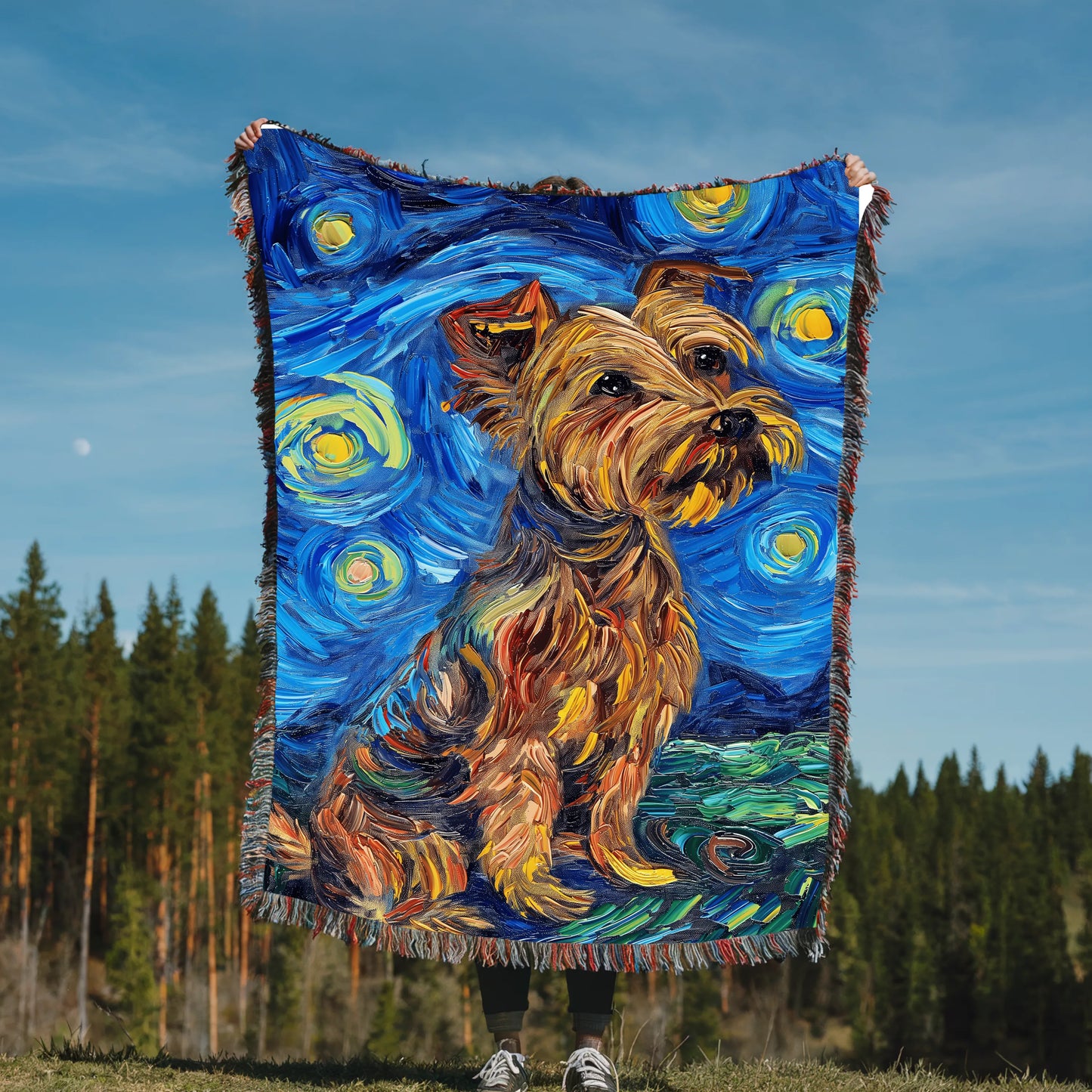 Yorkshire Terrier Starry Night Woven Blanket-Critter Lane