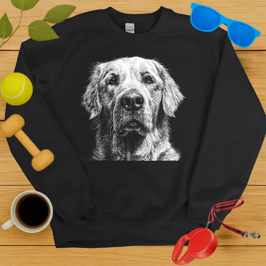 Golden Retriever Stipple Dotwork Portrait Sweatshirt-Critter Lane