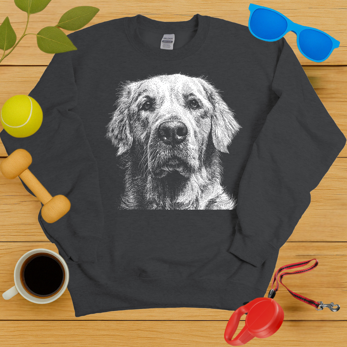 Golden Retriever Stipple Dotwork Portrait Sweatshirt-Critter Lane