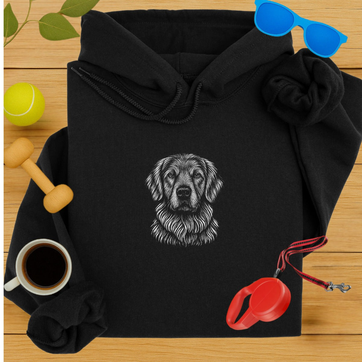 Black Hoodie with Detailed Dog Illustration Design