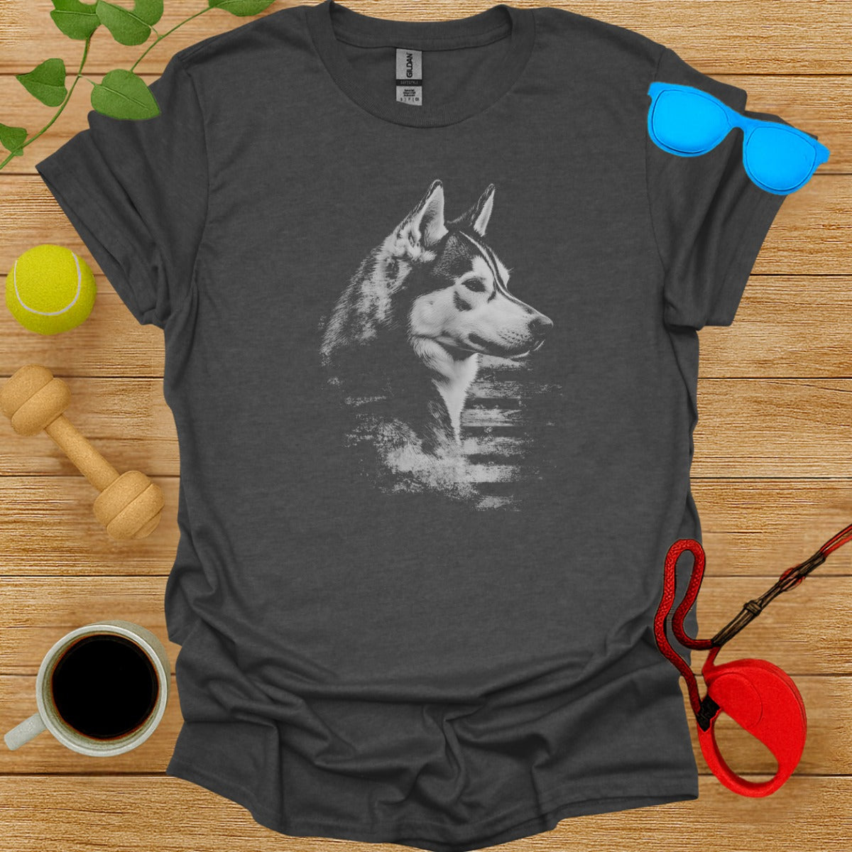 Artistic Husky Design Printed Graphic Tee Shirt