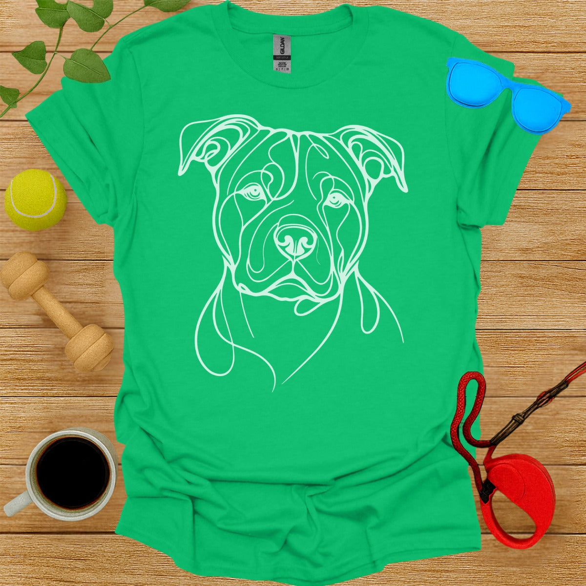 Vibrant Dog Line Art Graphic Lime Green T-Shirt