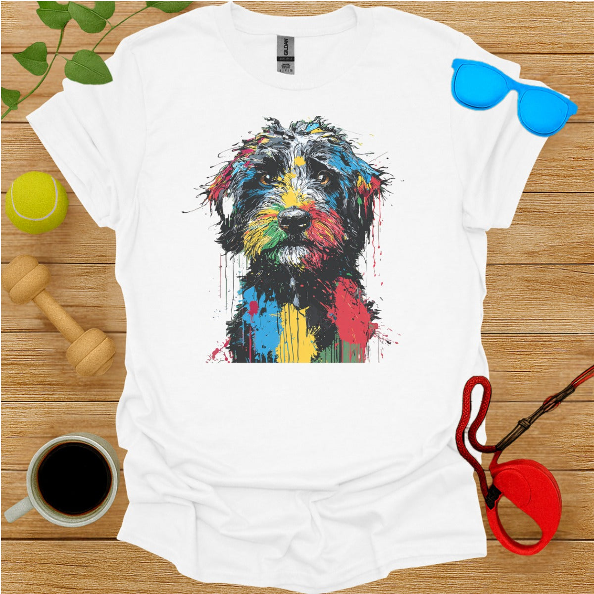 Colorful Splatter Art Dog Graphic Design T-Shirt