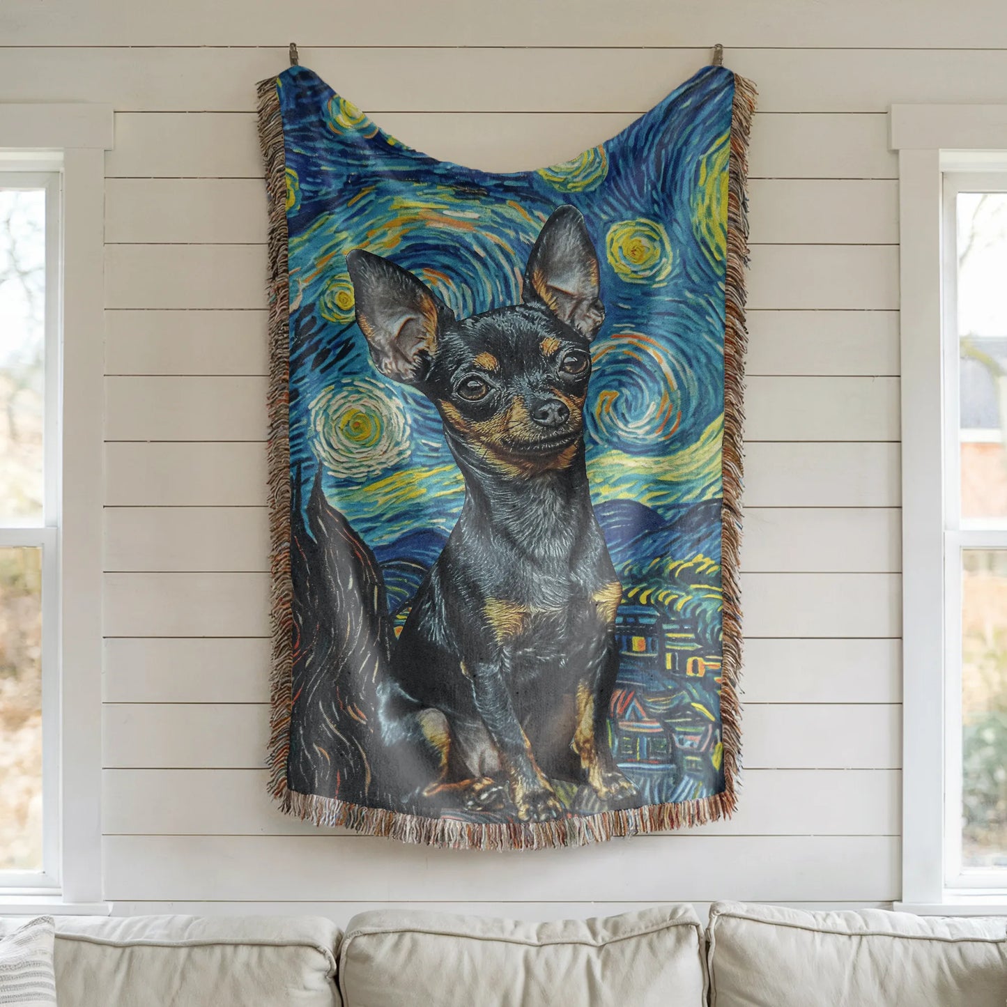 Chihuahua Van Gogh Woven Blanket-Critter Lane