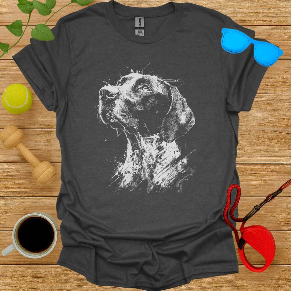 Striking Dog Head Graphic Design on Dark Gray Shirt