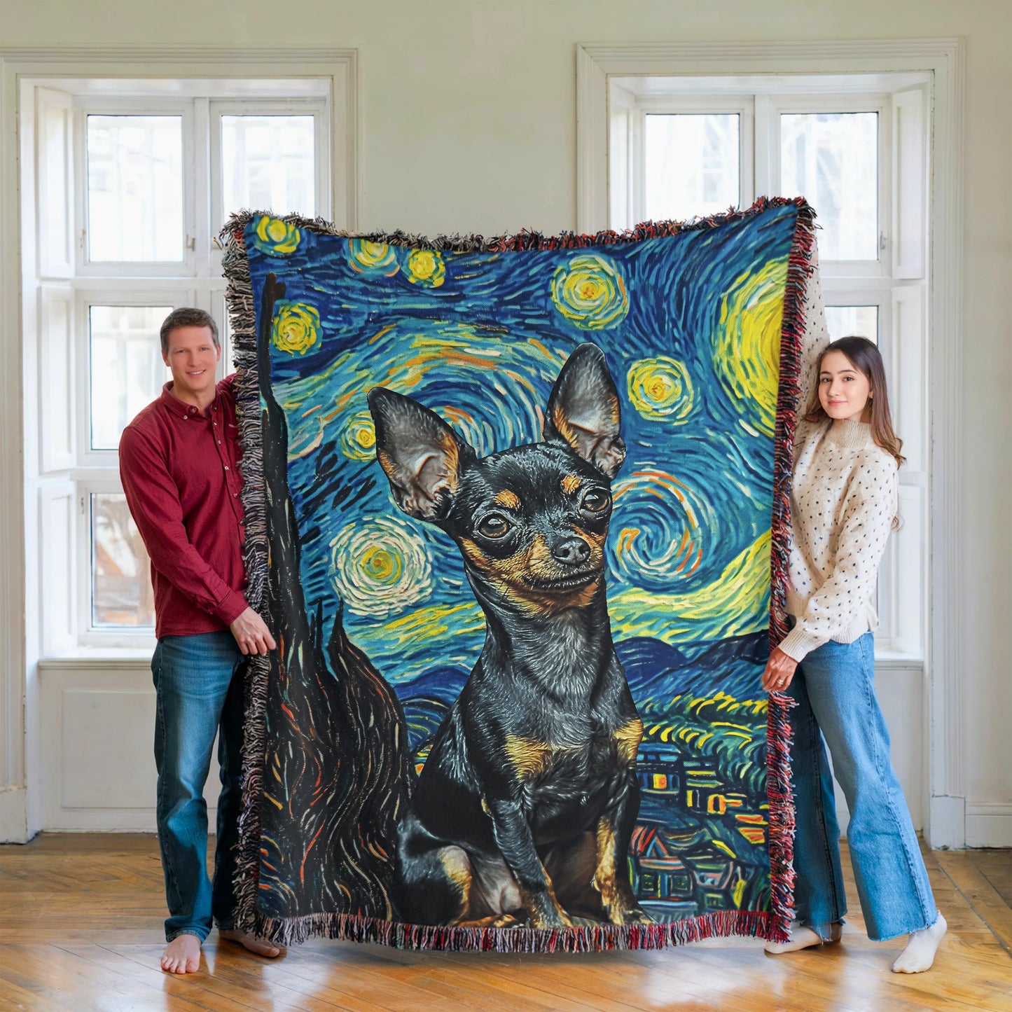 Chihuahua Van Gogh Woven Blanket-Critter Lane