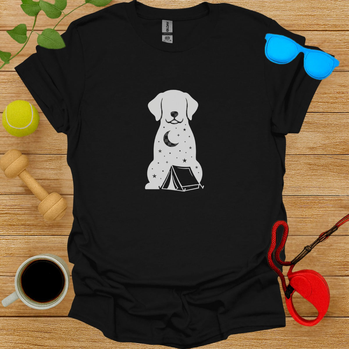 Cute Dog with Stars and Tent Design T-shirt