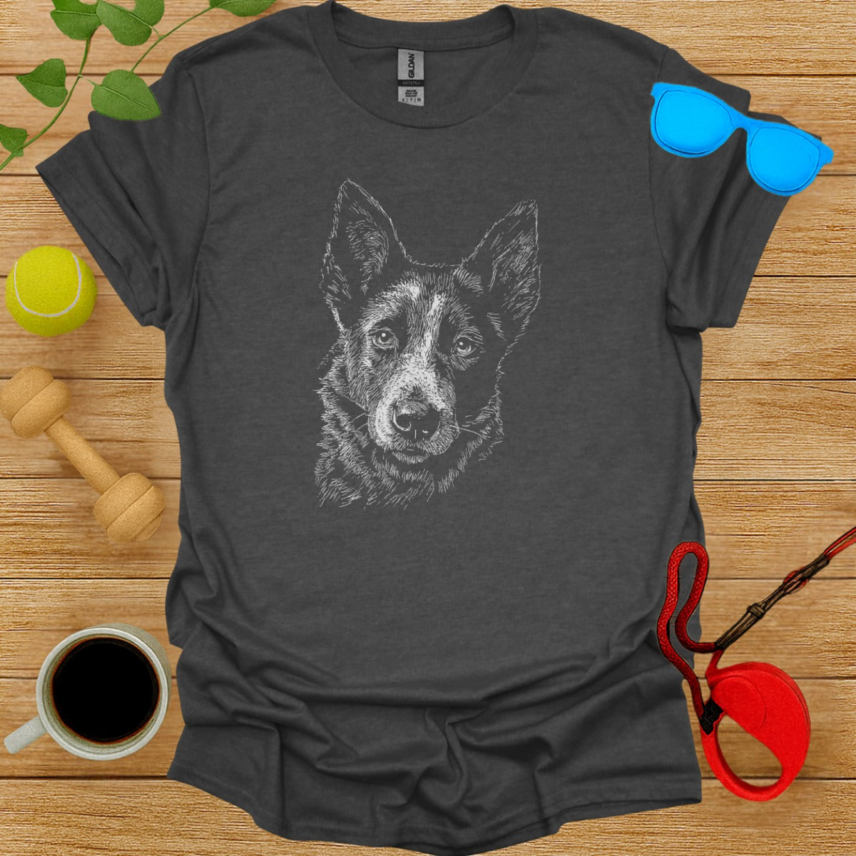 Detailed Dog Illustration Casual Gray Shirt Product