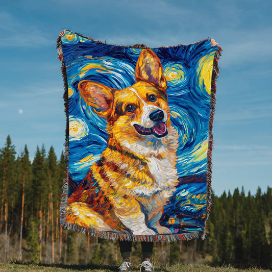 Corgi Starry Night Woven Blanket-Critter Lane