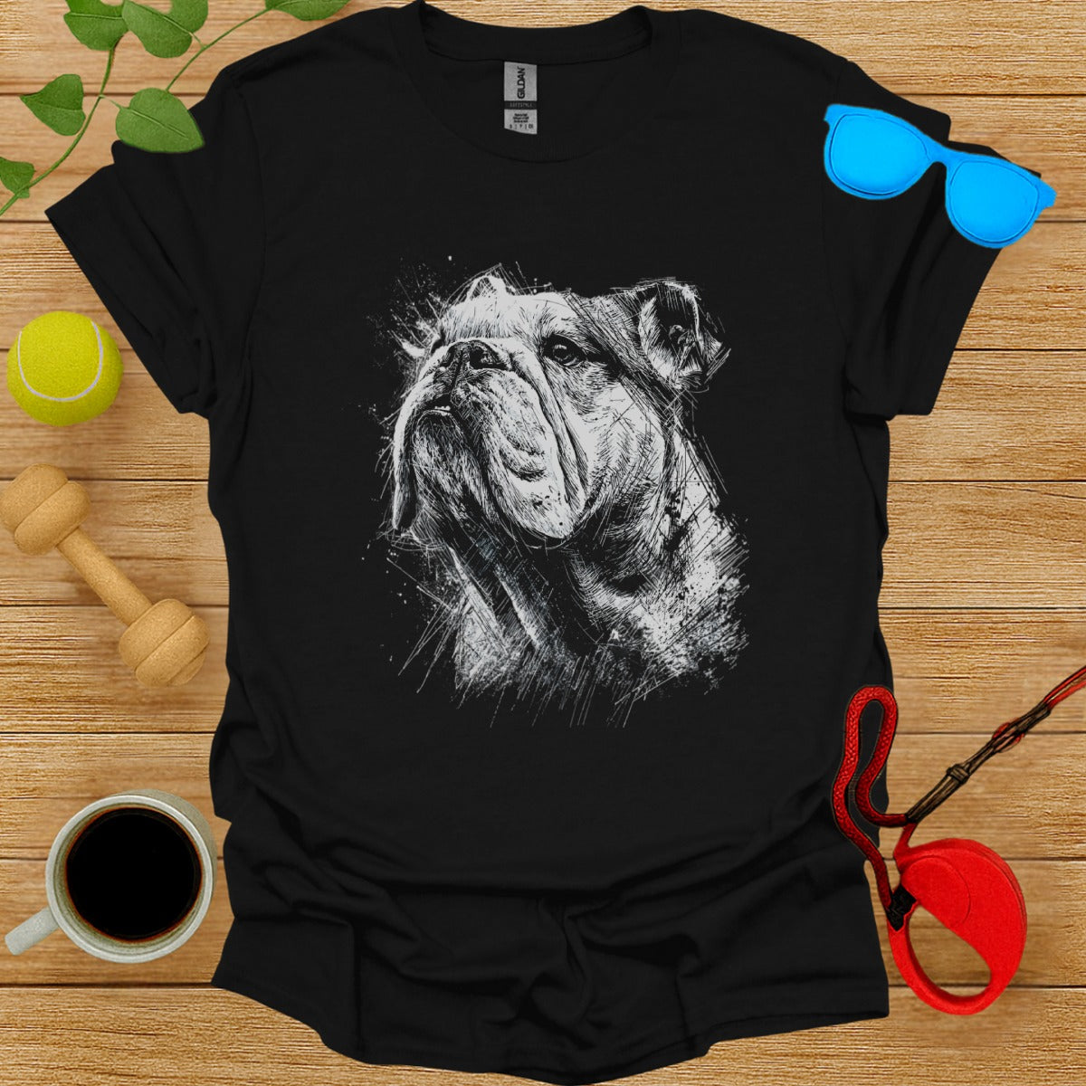 Realistic Bulldog Sketch Art Printed T-shirt