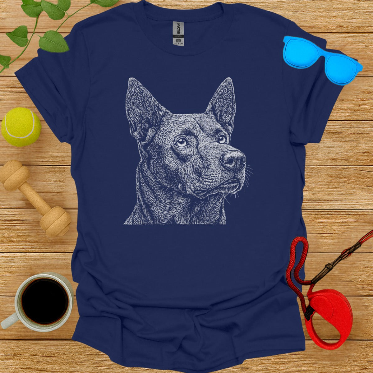 Blue T-shirt with Detailed Dog Illustration Design