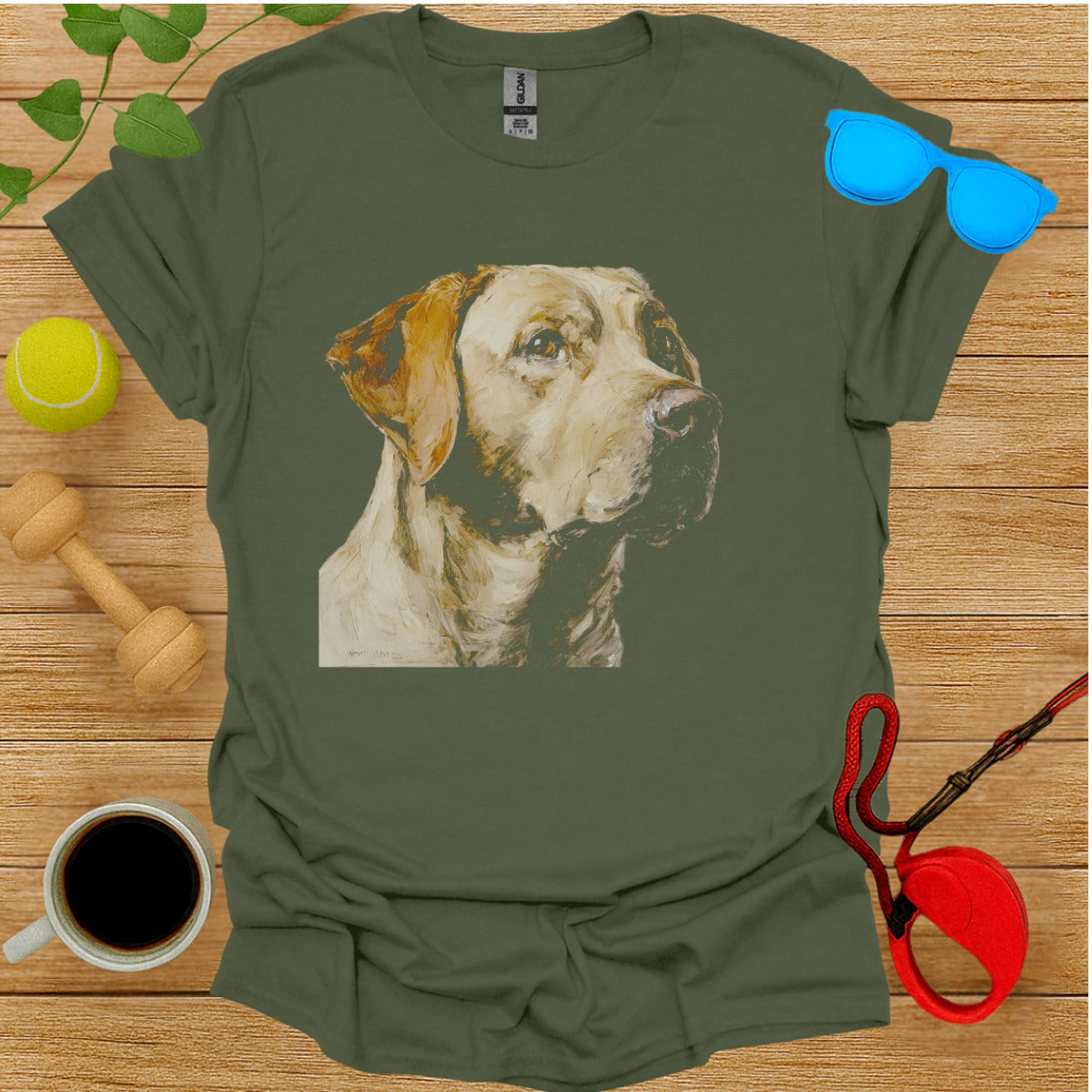 Labradors Head Portrait Design Green T-shirt Product
