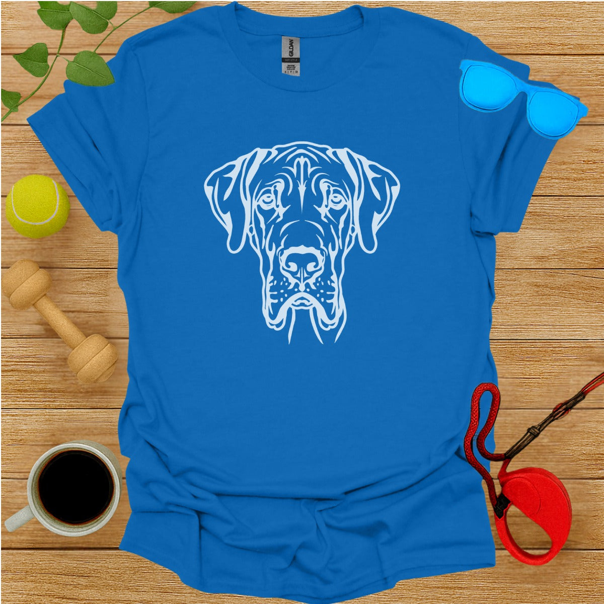 Blue T-shirt with Detailed Dog Face Graphic Design