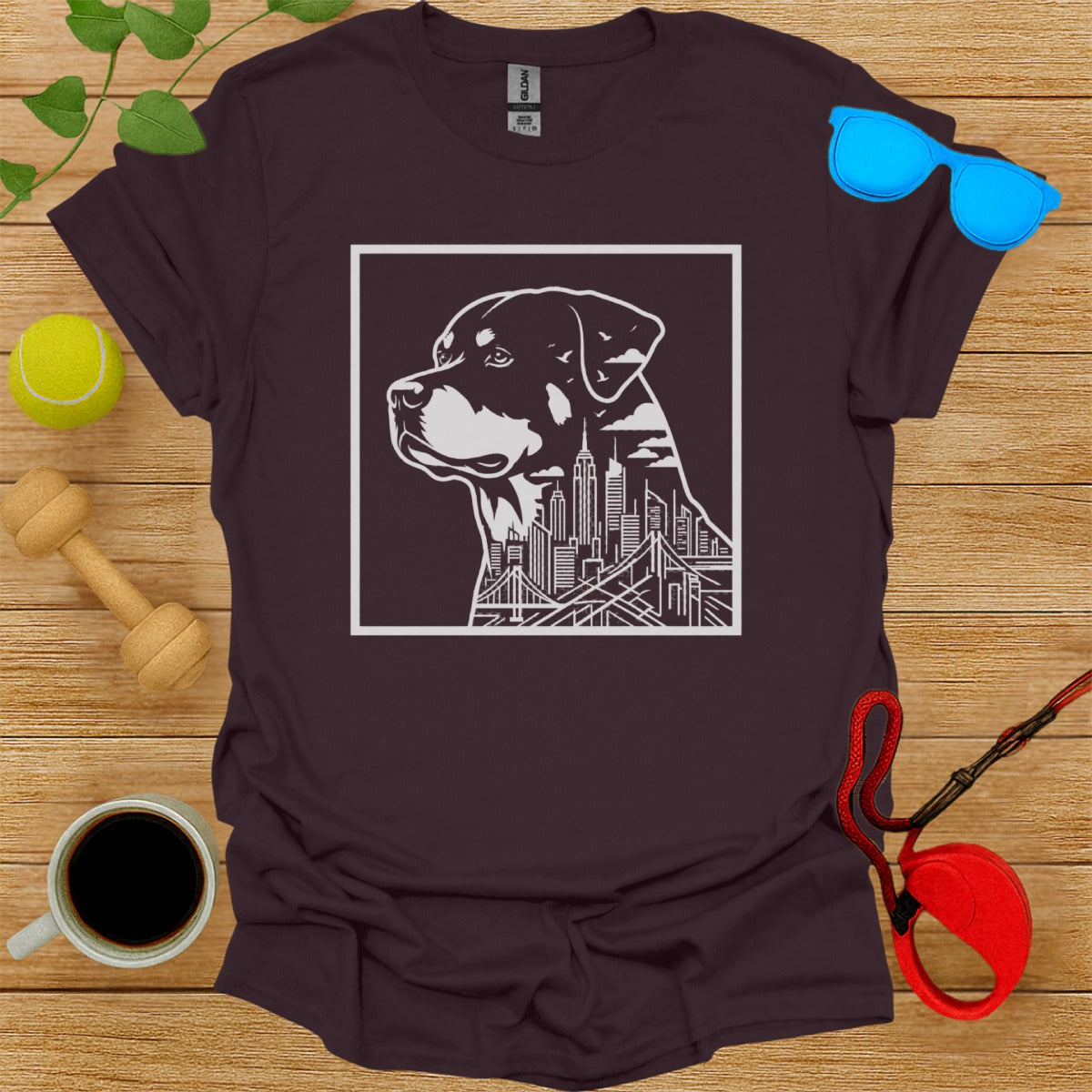 Artistic Cityscape Dog Design T-Shirt for Pet Lovers