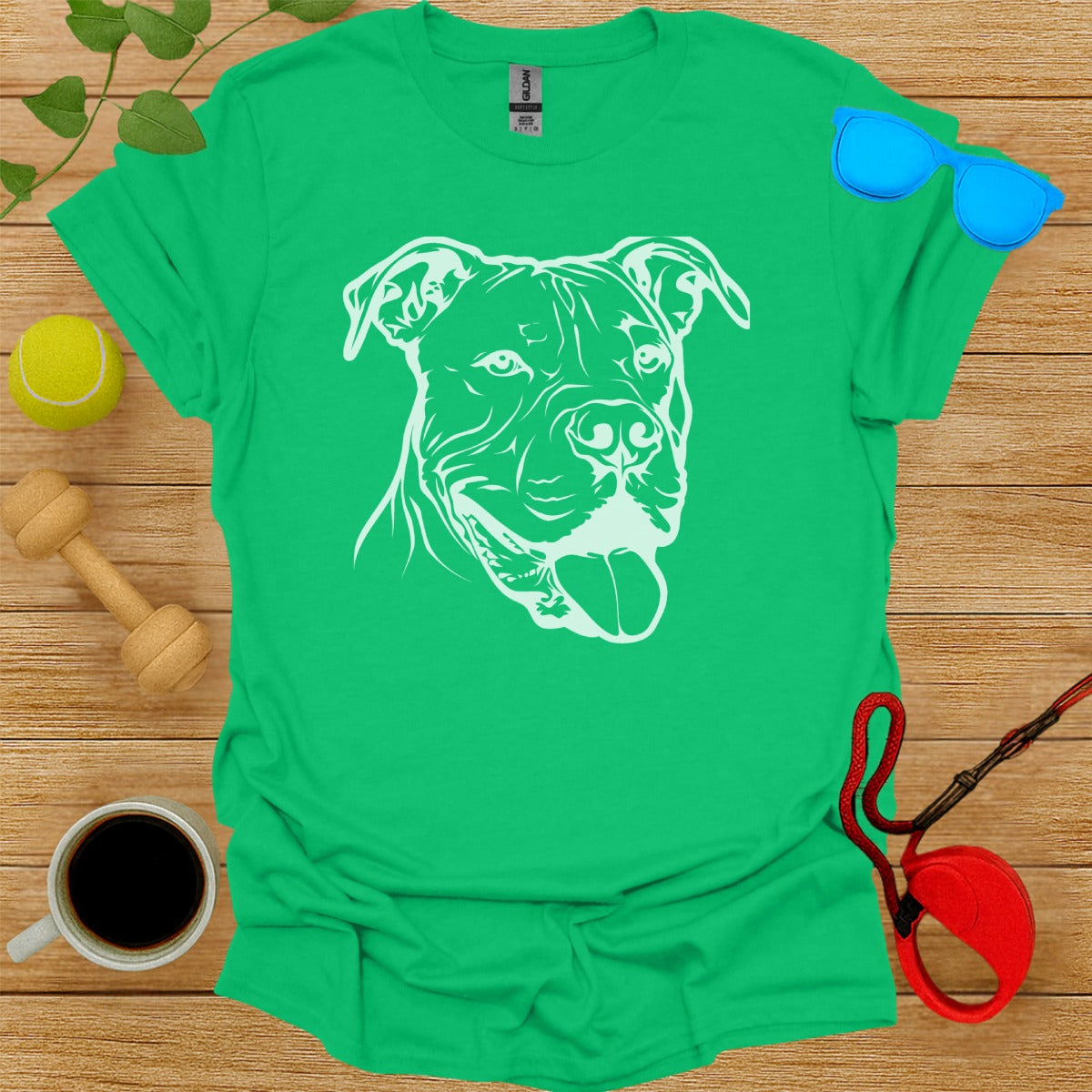 Green Shirt with Illustrated Dog Design