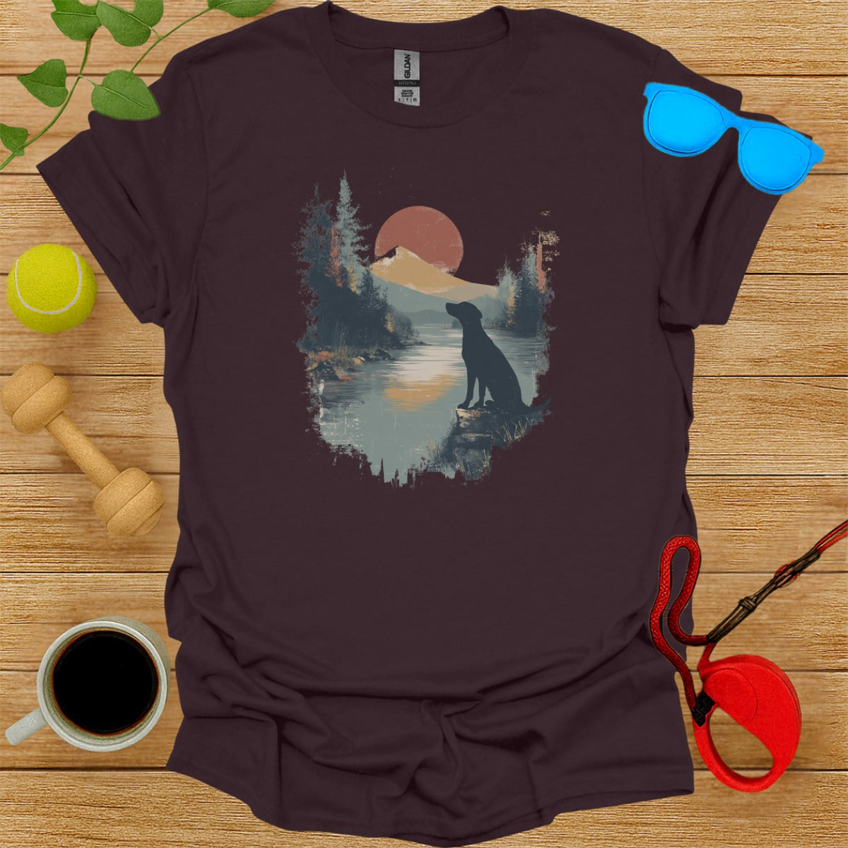 Scenic Dog Silhouette at Sunset Graphic T-Shirt