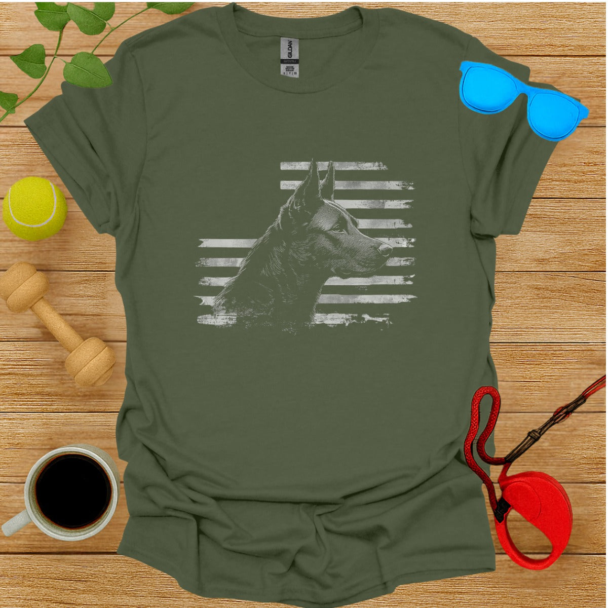 Dog Silhouette Patriotic Striped Graphic T-shirt