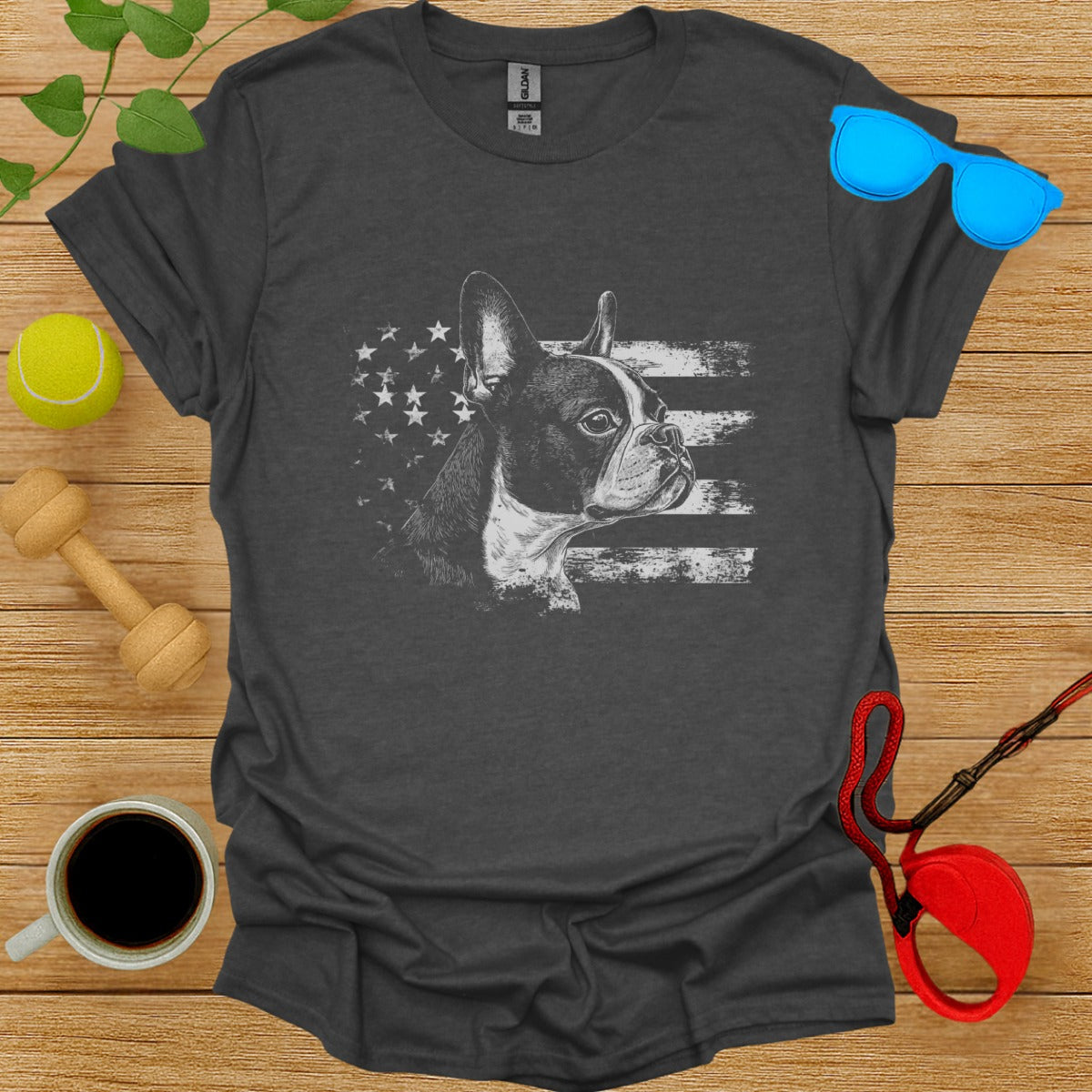 Patriotic American Flag and Boston Terrier Graphic Shirt