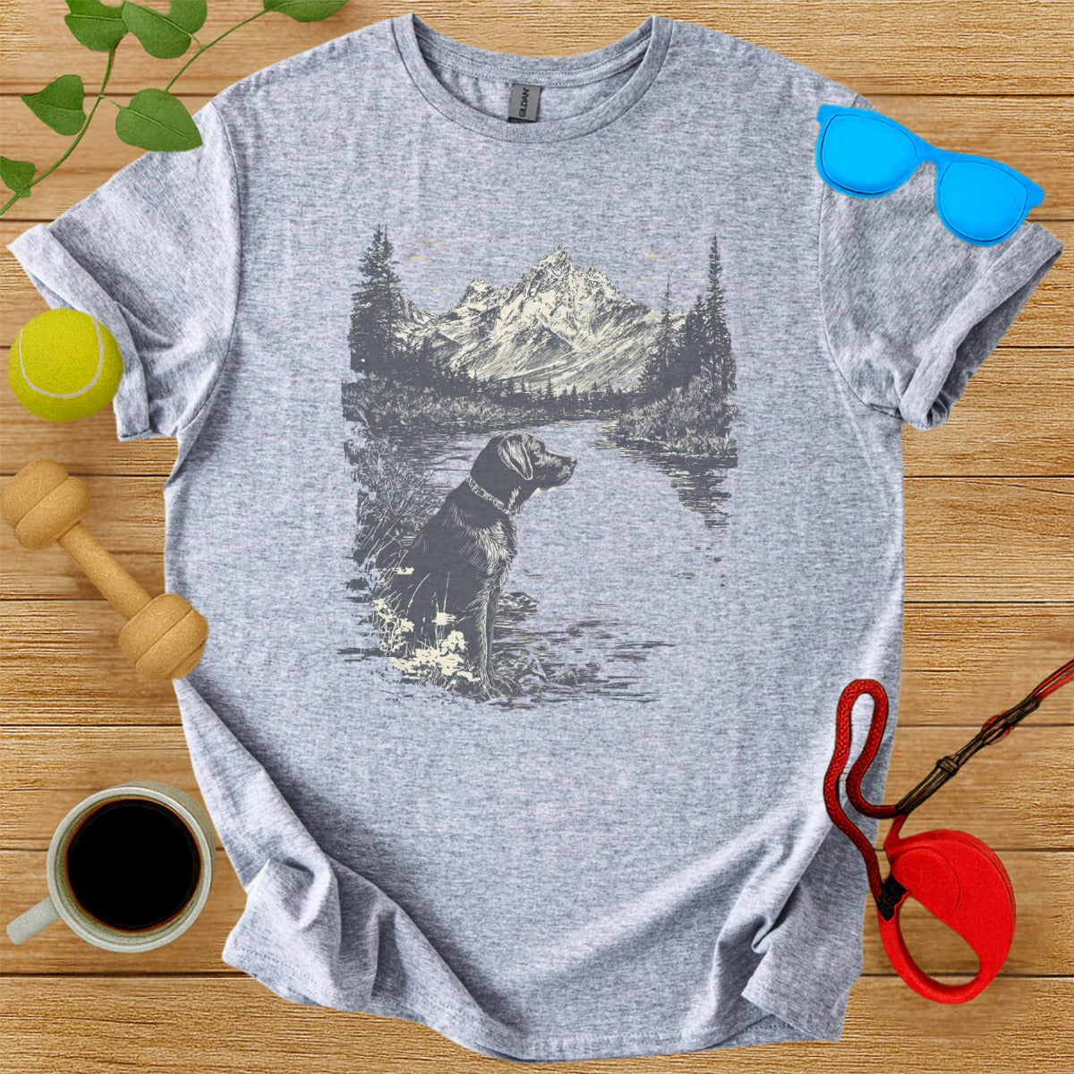 Scenic Mountain Labrador Graphic T-Shirt for Outdoor Lovers