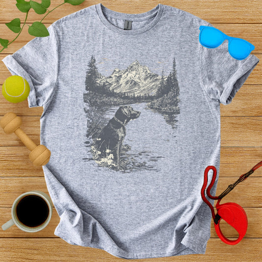 Scenic Mountain Labrador Graphic T-Shirt for Outdoor Lovers