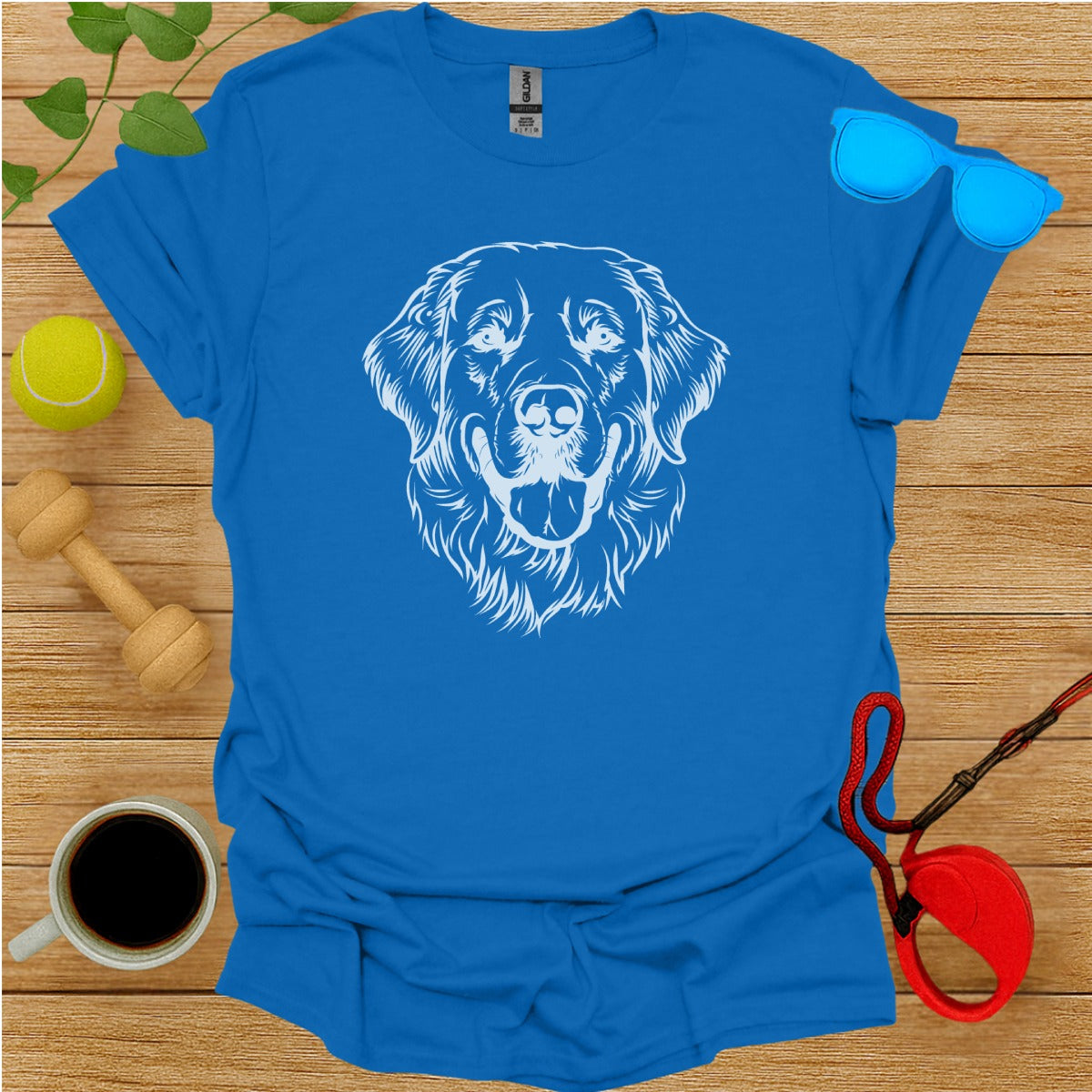 Blue T-shirt with Detailed Dog Graphic Design Illustration