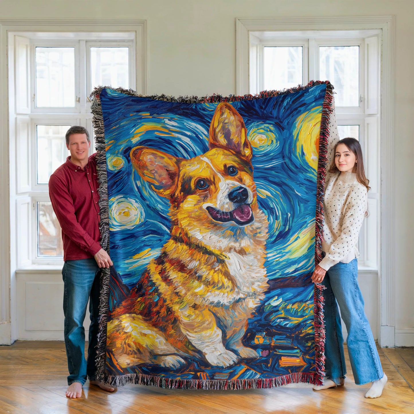 Corgi Starry Night Woven Blanket-Critter Lane