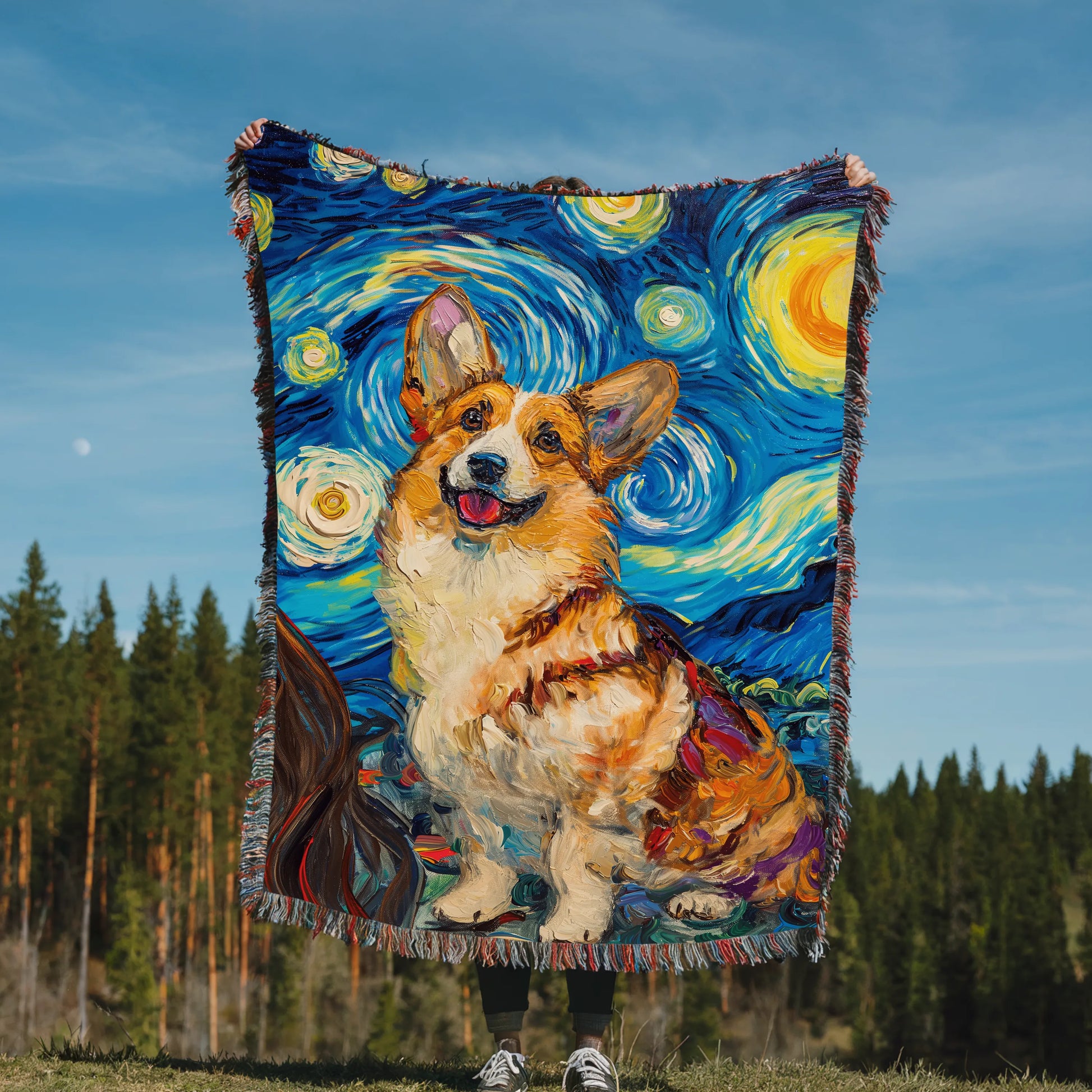 Corgi Van Gogh Woven Blanket-Critter Lane