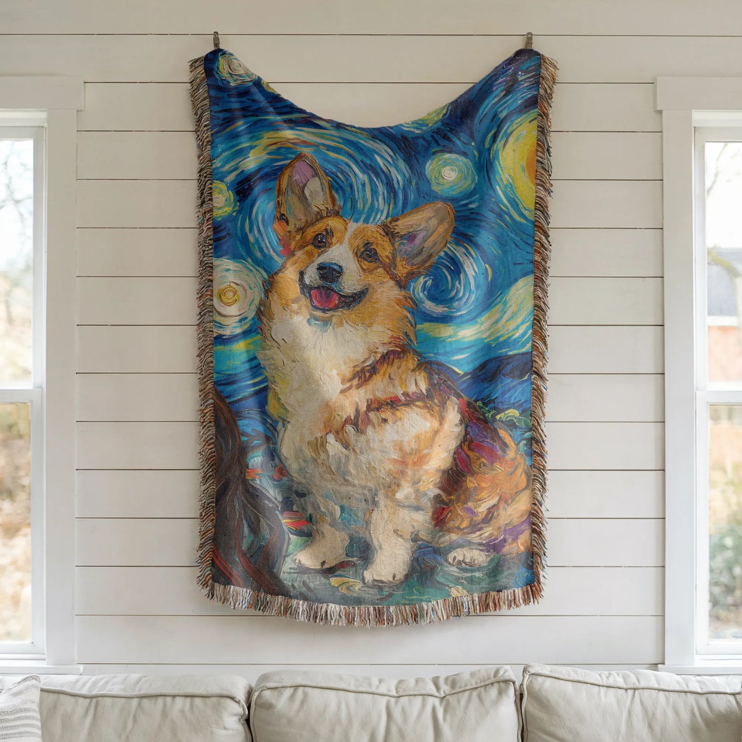 Corgi Van Gogh Woven Blanket-Critter Lane