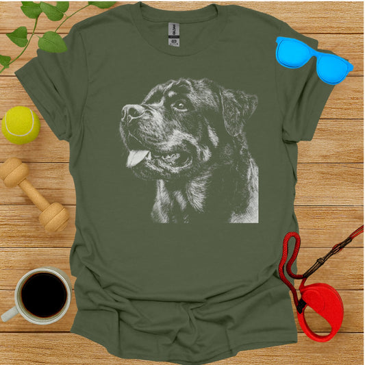 Graphic Rottweiler Dog Design on Green T-Shirt