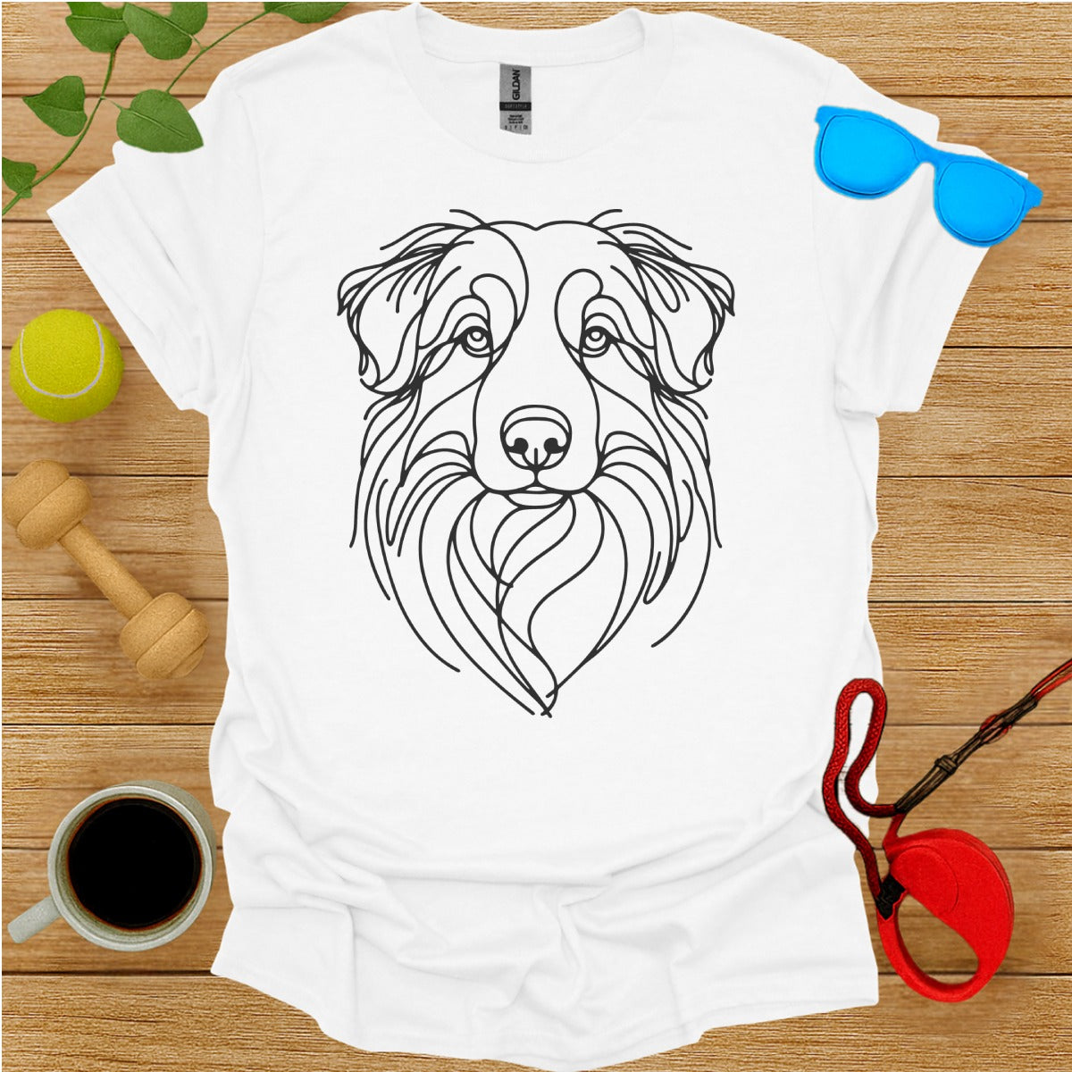 Artistic Dog Face Drawing on White T-Shirt Product