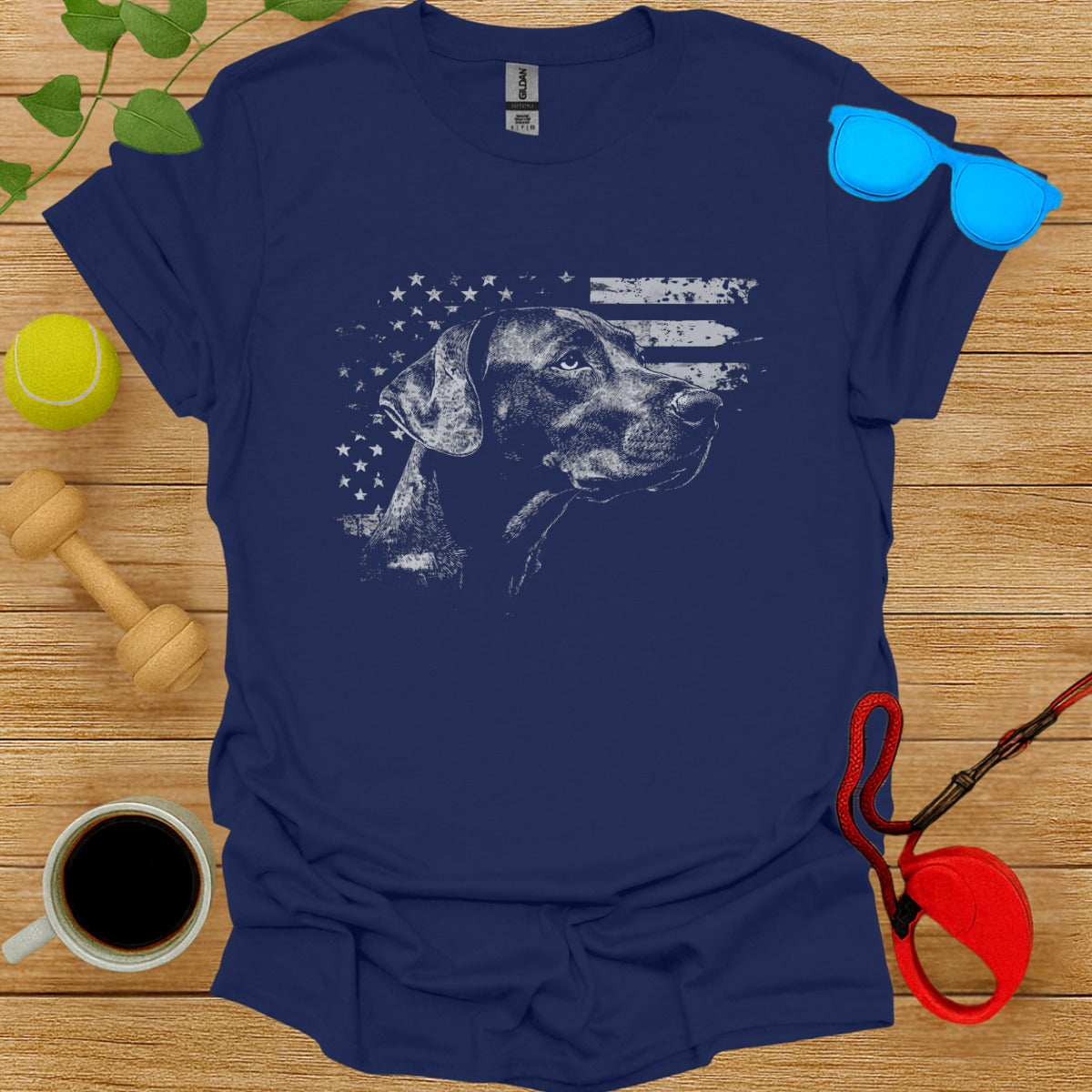 Patriotic Dog Print American Flag Graphic Shirt