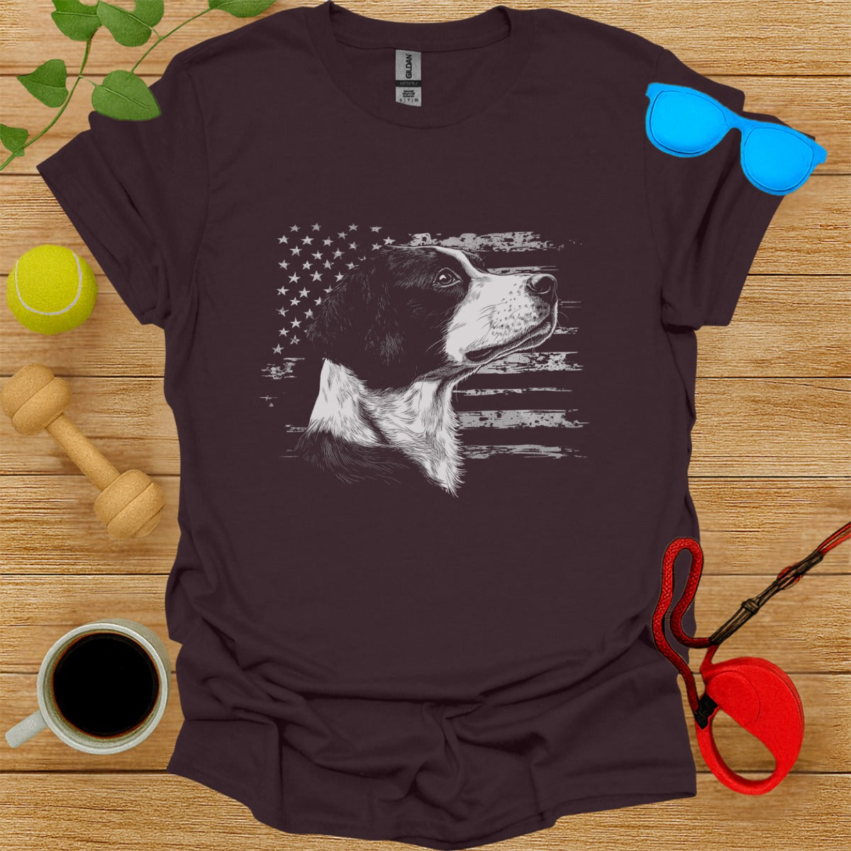 Patriotic Dog T-Shirt Graphic Design American Flag