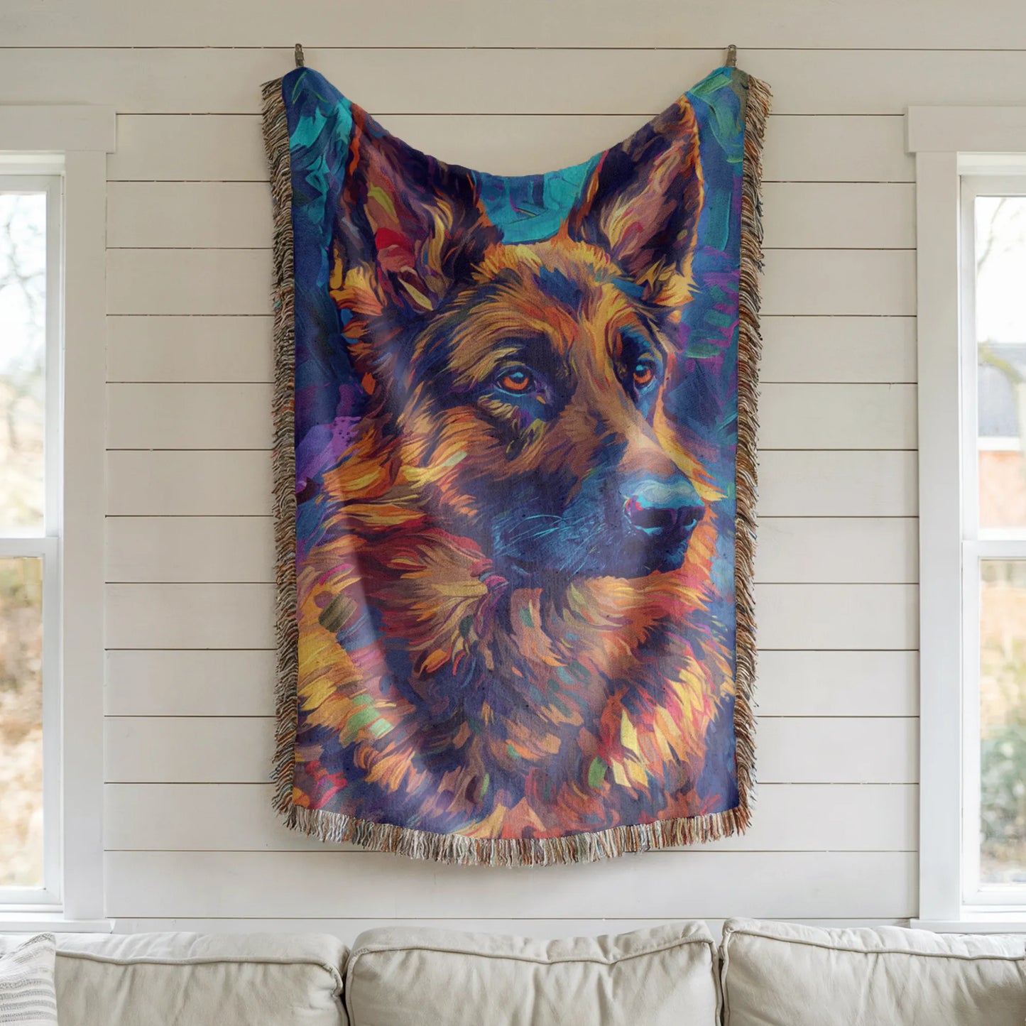 German Shepherd Starry Night Woven Blanket-Critter Lane