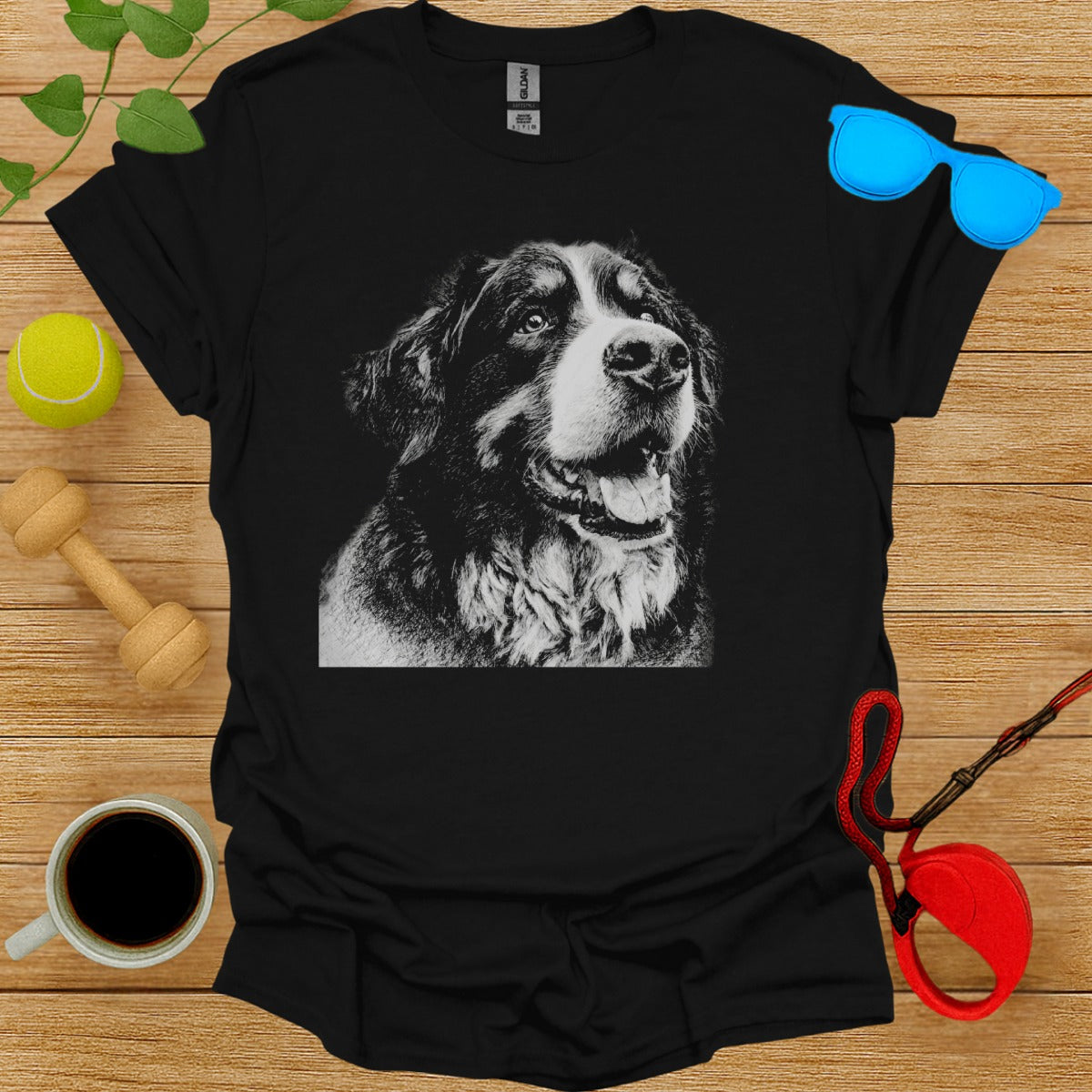Lifelike Dog Portrait Graphic on Black T-Shirt Product