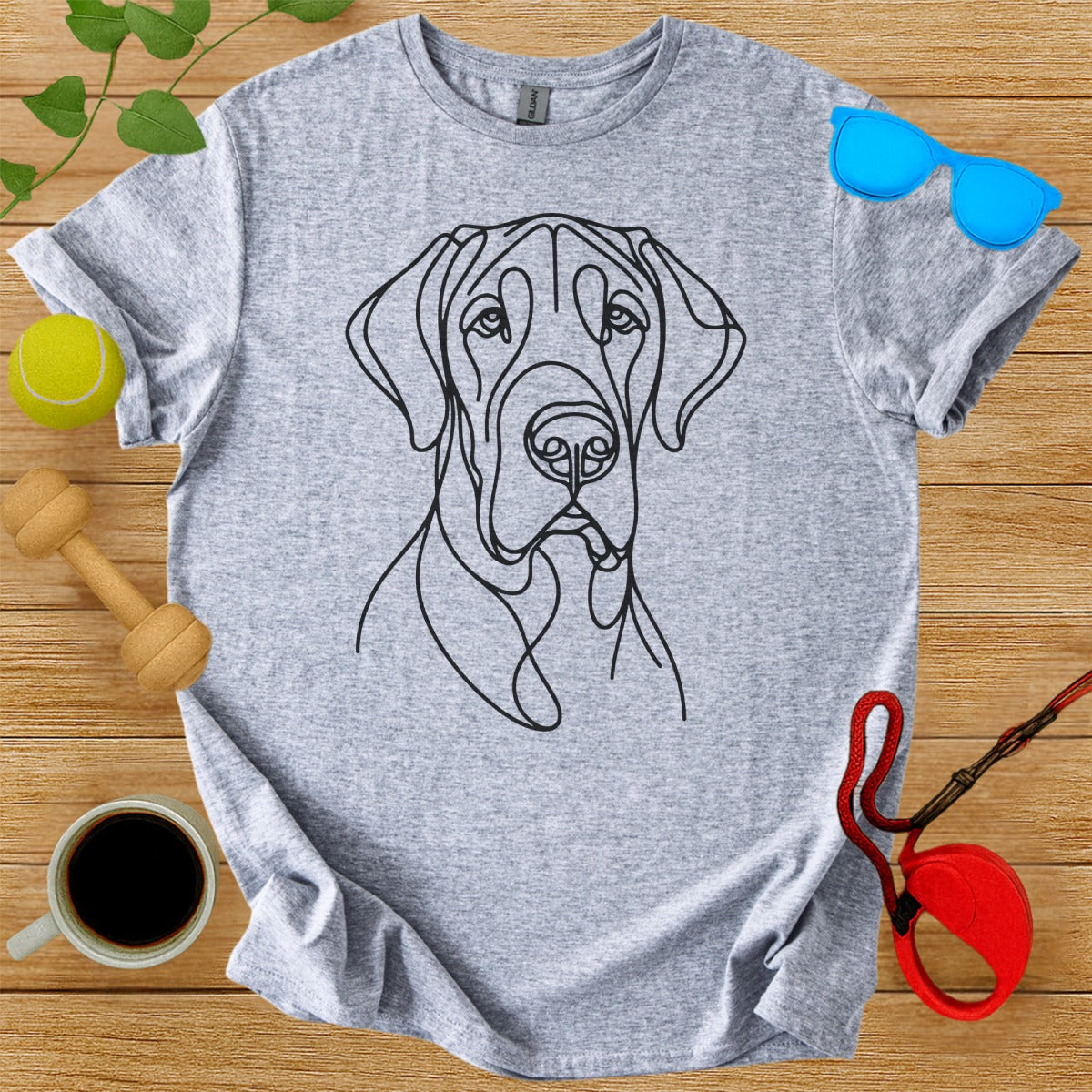 Grey T-shirt with Dog Line Art Design T-shirt