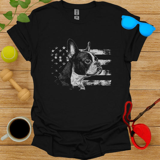 Patriotic American Flag and Dog Graphic T-Shirt