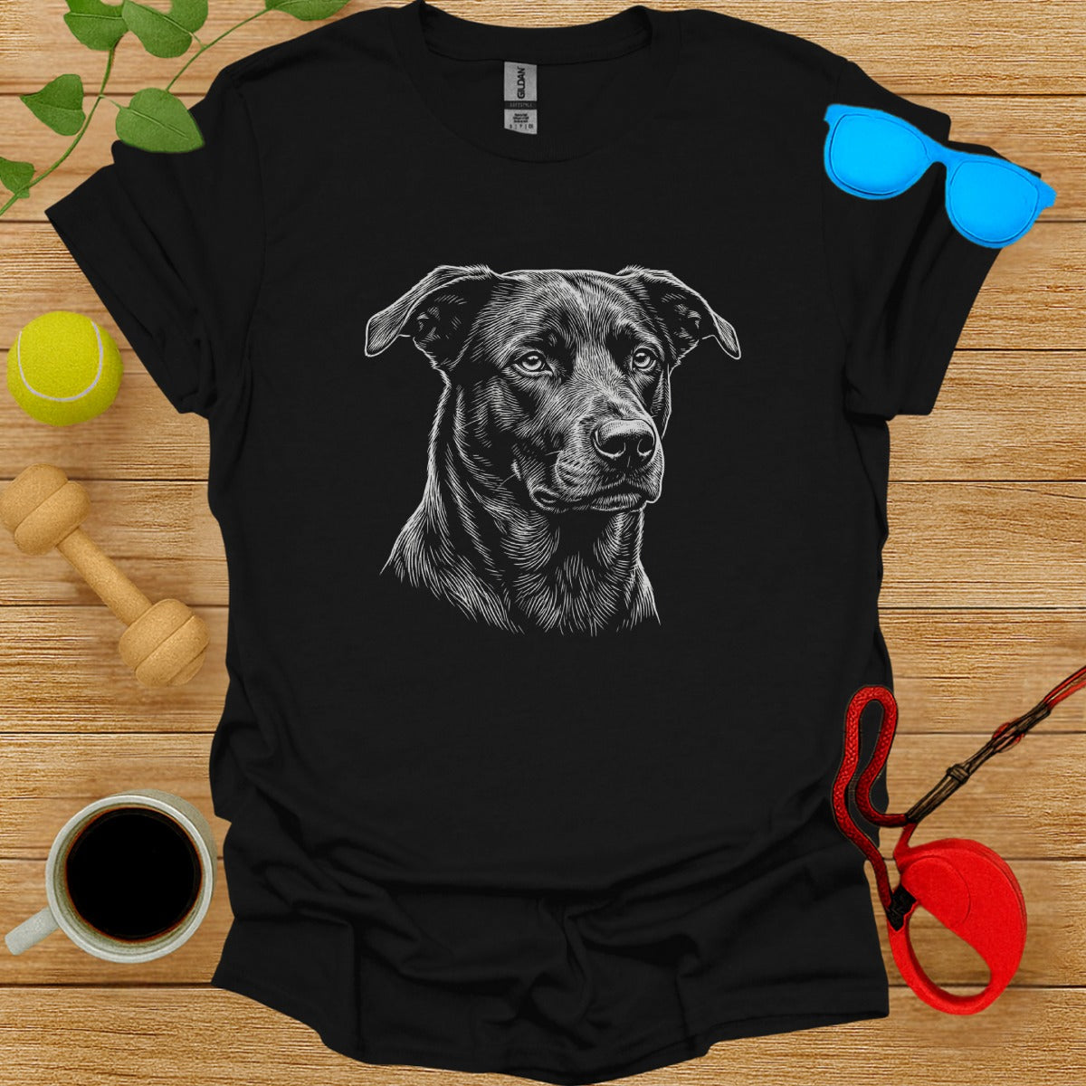 Detailed Dog Portrait on Black Graphic Tee