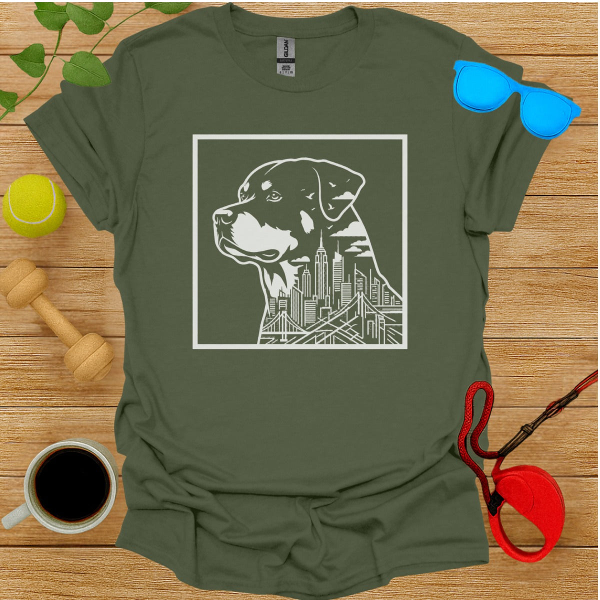 Urban Skyline Rottweiler Graphic Tee for Dog Lovers