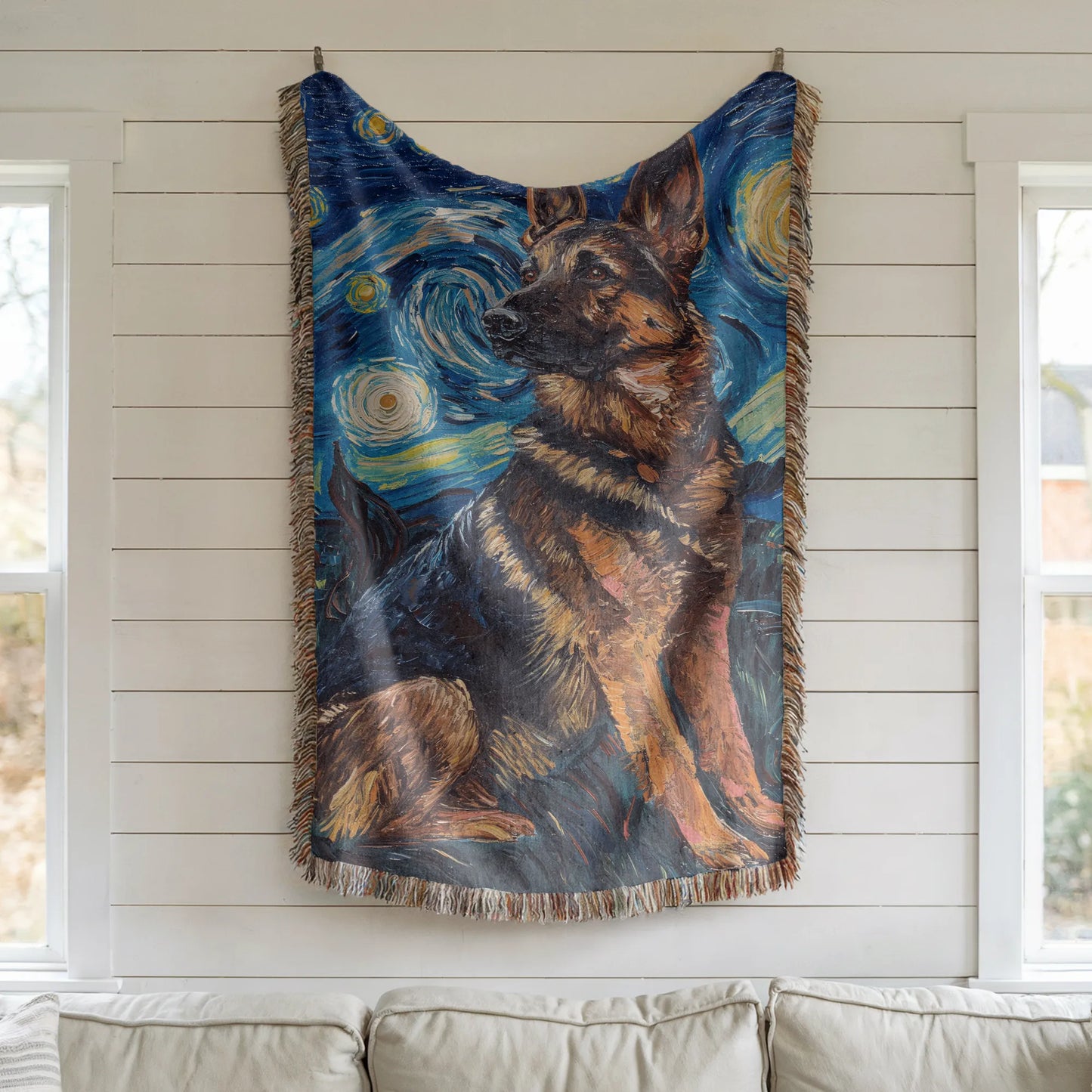 German Shepherd Van Gogh Woven Blanket-Critter Lane