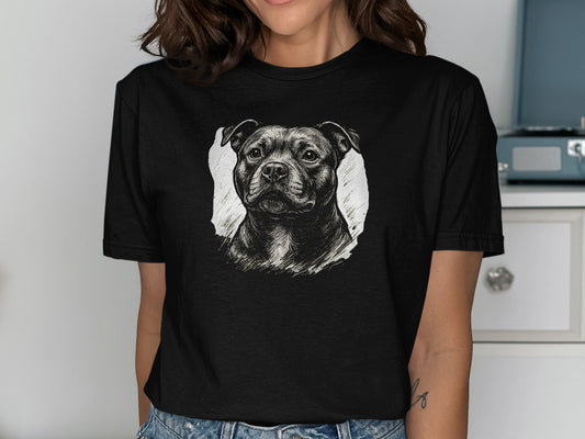 Black T-Shirt with Dog Illustration Clothing product