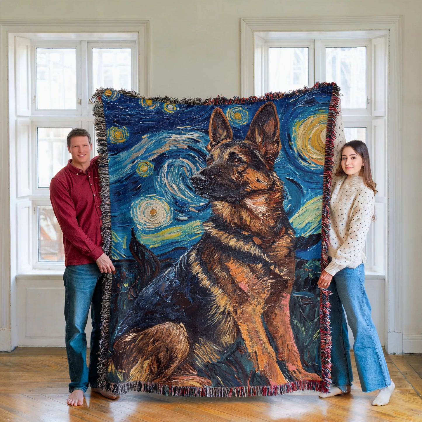 German Shepherd Van Gogh Woven Blanket-Critter Lane