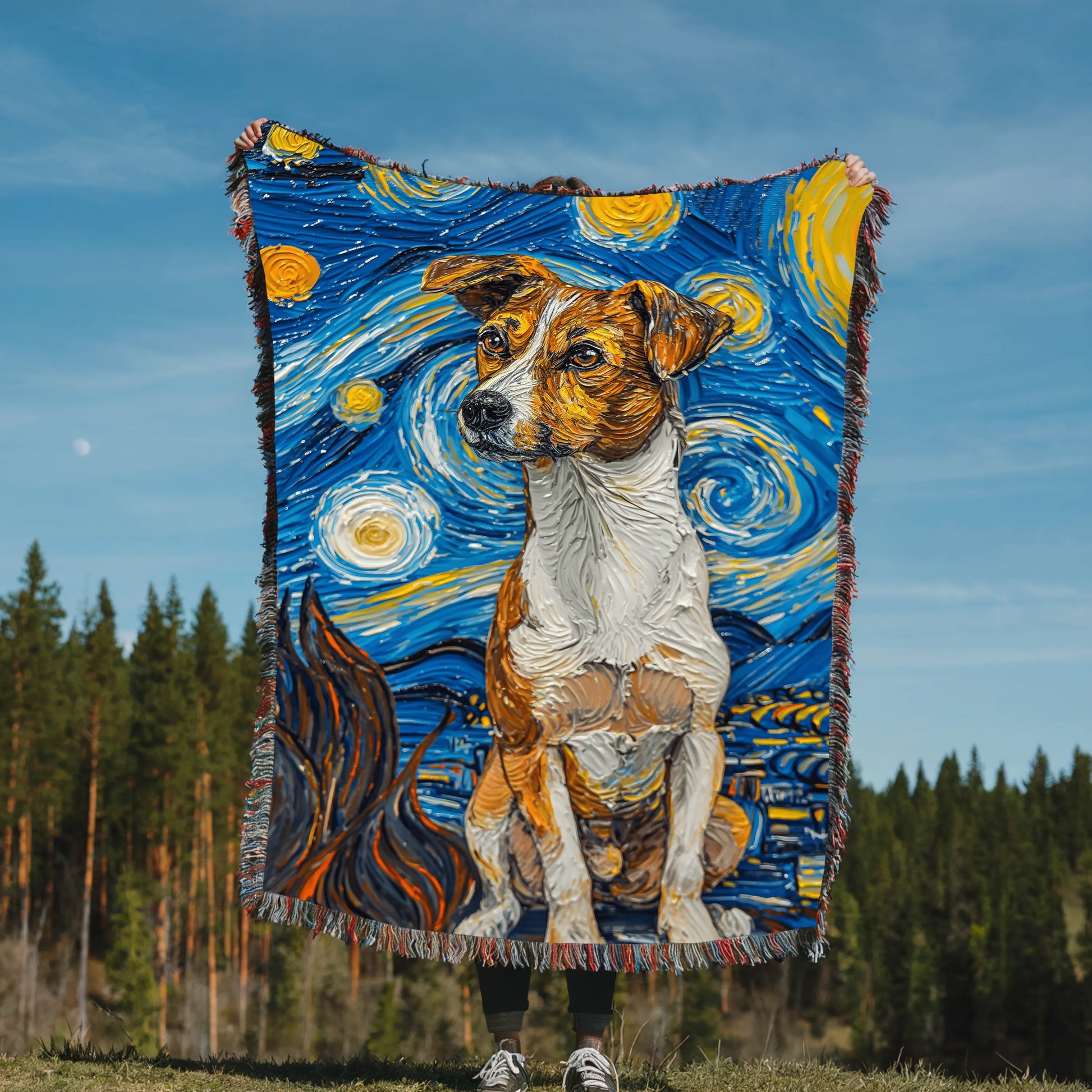 Jack Russell Starry Night Woven Blanket-Critter Lane