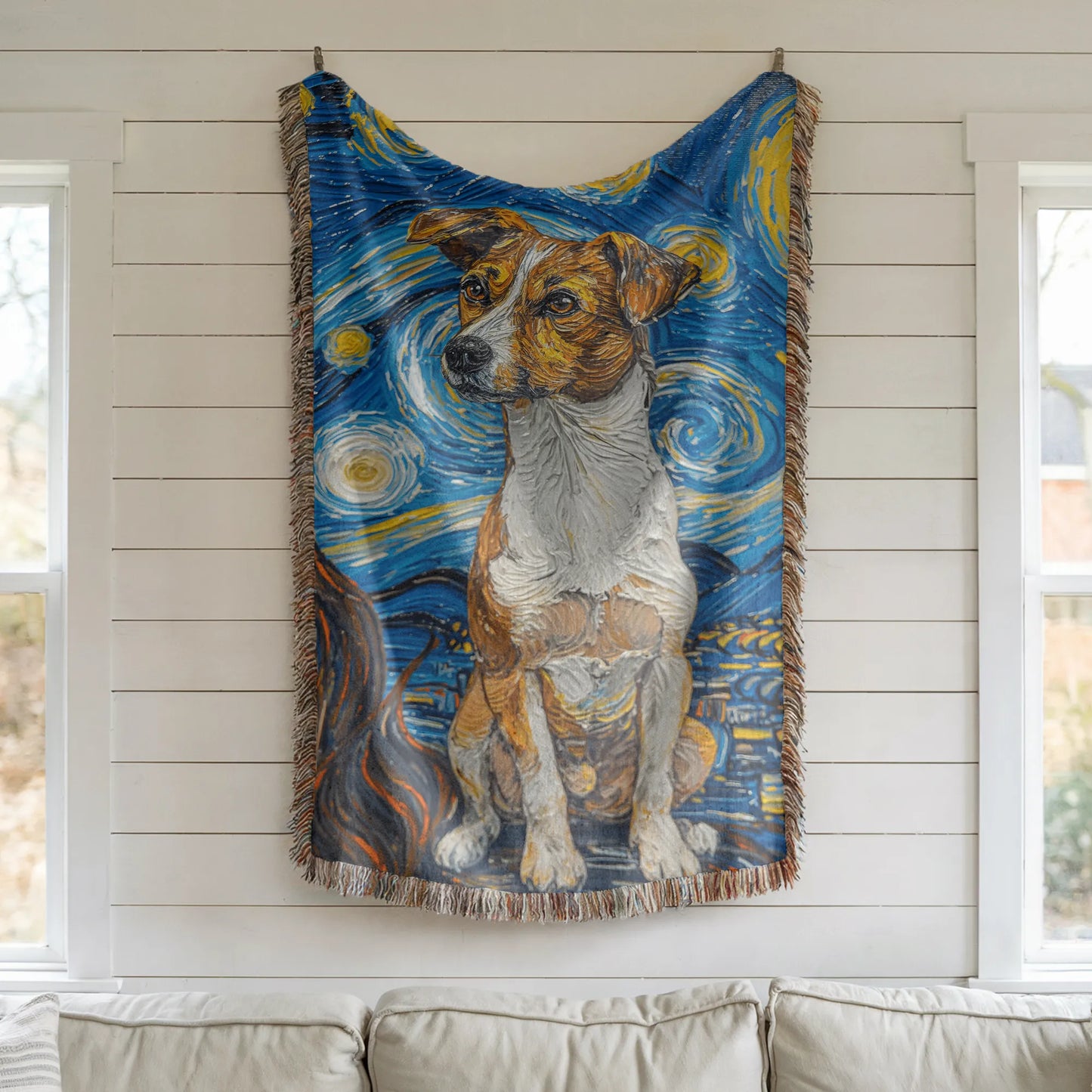 Jack Russell Starry Night Woven Blanket-Critter Lane