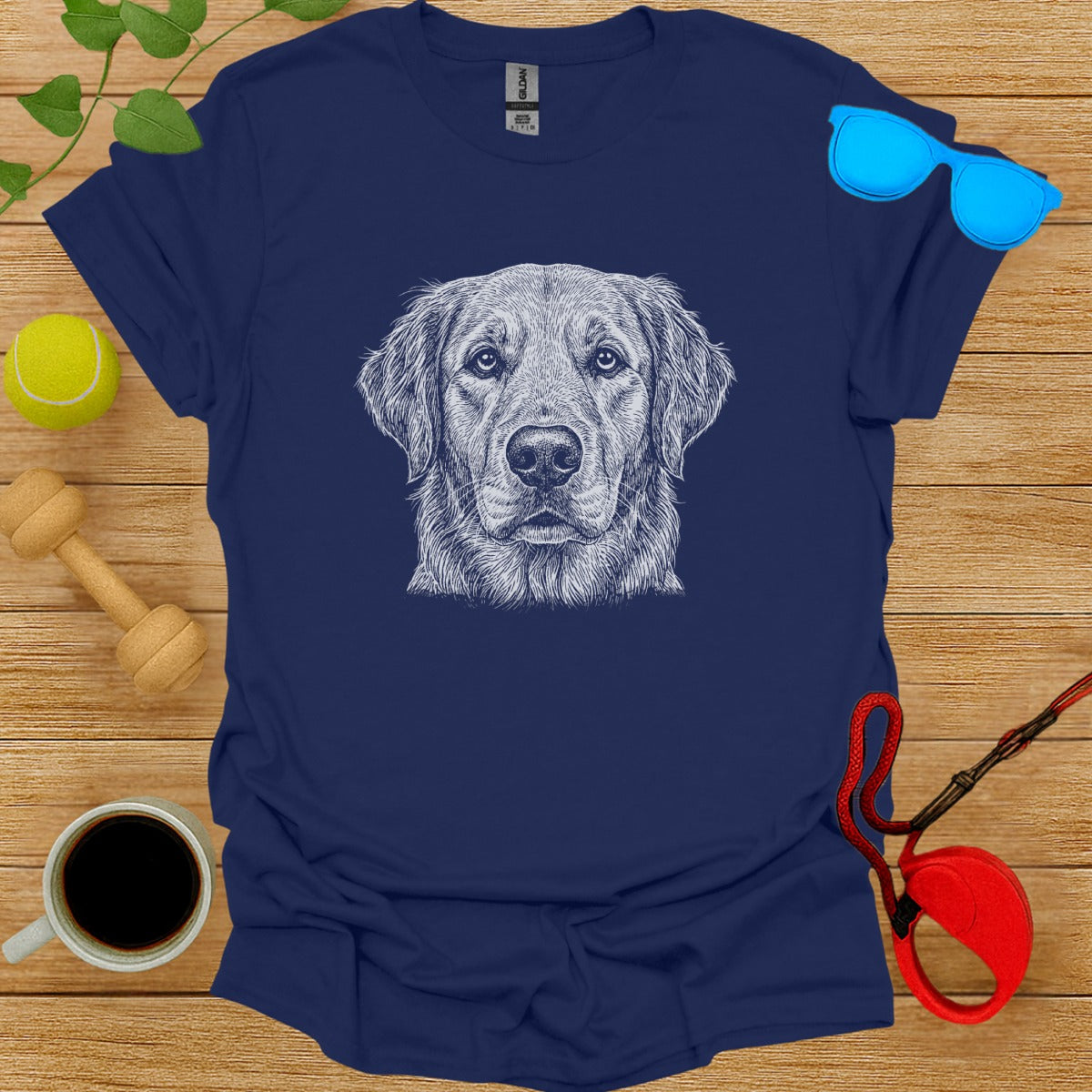 Intricately Designed Dog Face on Navy Blue Shirt