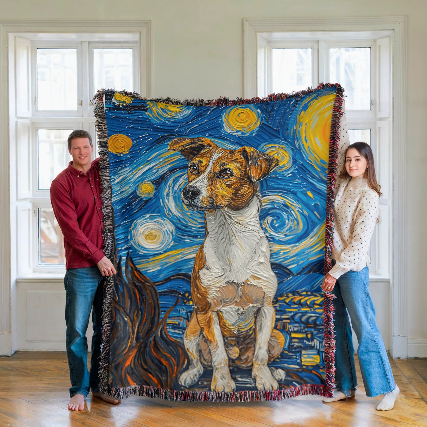 Jack Russell Starry Night Woven Blanket-Critter Lane